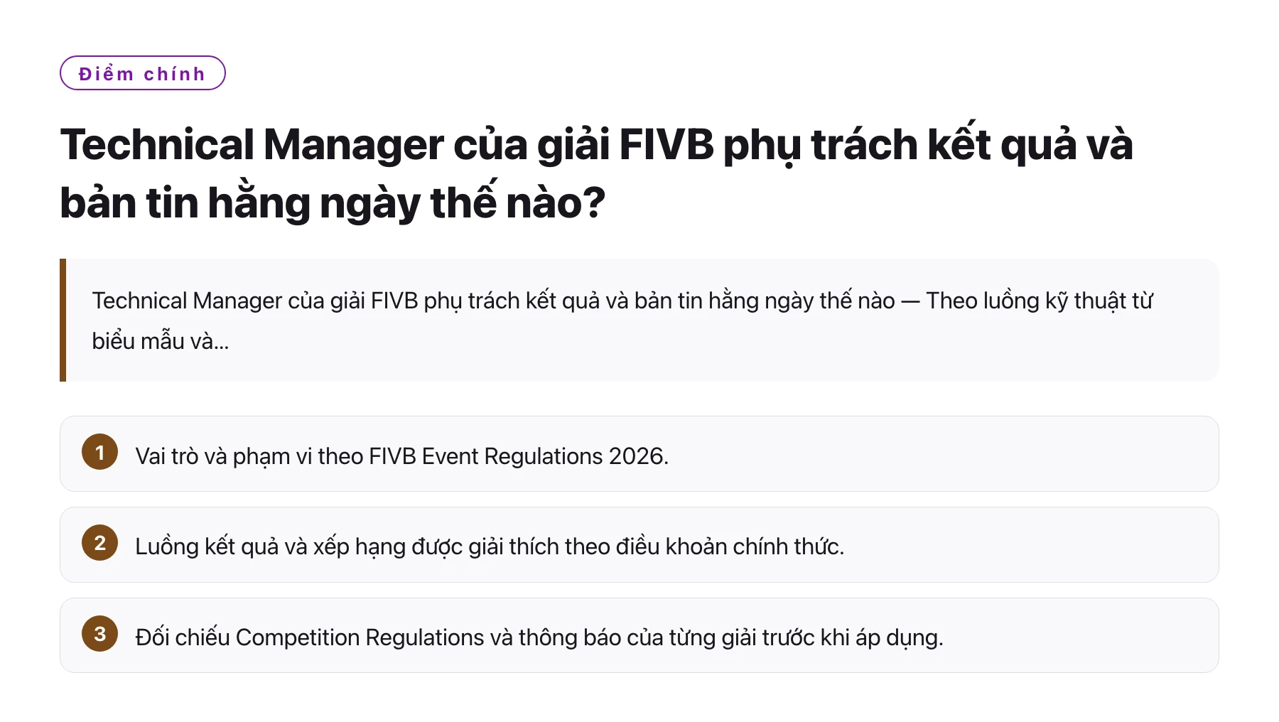 Technical Manager của giải FIVB phụ trách kết quả và bản tin hằng ngày thế nào?——全文要点速览